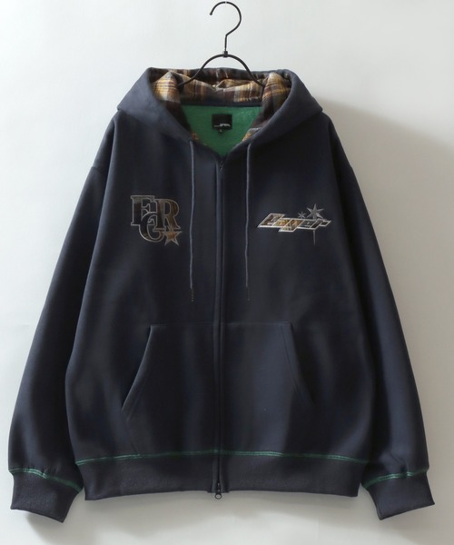 SITRY(シトリー)の「Logo Applique Color Scheme Sweat Zip Hoodie/オーバーサイズ アップリケ 裏起毛 配色 スウェット ジップパーカー フーディー レディース メンズ(パーカー・メンズ・ブラック/グレー/ネイビー・L/M)」の6枚目の写真