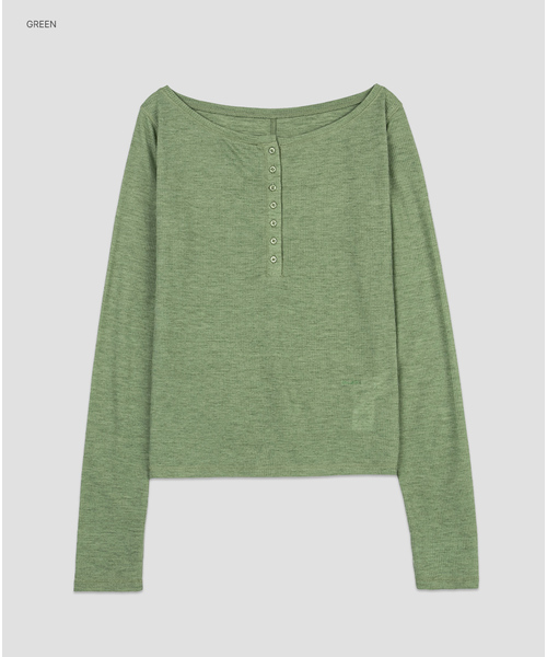 ATELIER NAIN(アトリエナイン)の「(T-7283)AN SOFT ヘンリーネック ロング丈ノースリーブトップ(Tシャツ/カットソー・レディース・グリーン/ライトグレー/アイボリー/ダークパープル/ダークネイビー・SMALL/MEDIUM)」の1枚目の写真