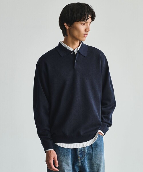 green label relaxing(グリーンレーベルリラクシング)の「スムース ニット 長袖 ポロシャツ -ウォッシャブル-(ポロシャツ・メンズ・ネイビー/ダークオレンジ/グレー系・L/S/M/XL)」の1枚目の写真