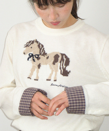 PONY CHECK CUFFS KNIT PULLOVER CREAM
