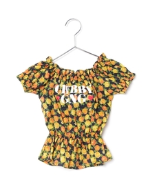 CHUBBYGANG | オレンジ柄　ギャザーパフスリーブシャツ(シャツ/ブラウス)