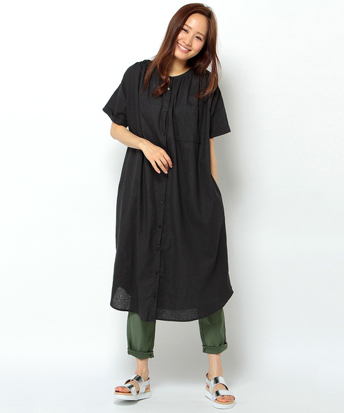 LBC（エルビーシー）の「リネンコットンシャツコート（ワンピース・レディース・ダークグレー/オリーブ・LARGE/MEDIUM）」の12枚目の写真