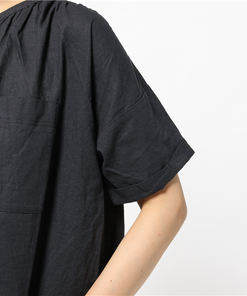 LBC（エルビーシー）の「リネンコットンシャツコート（ワンピース・レディース・ダークグレー/オリーブ・LARGE/MEDIUM）」の3枚目の写真