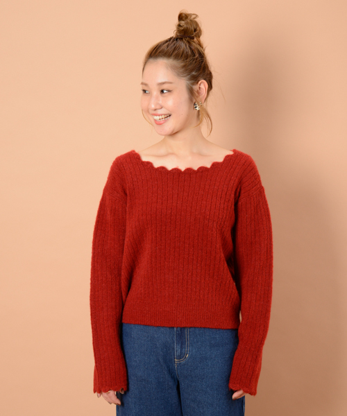 mystic（ミスティック）の「衿ぐりスカラップニット（ニット/セーター・レディース・オフホワイト/グレー/ベージュ/ブラック/レッド・ﾌﾘ-）」の9枚目の写真