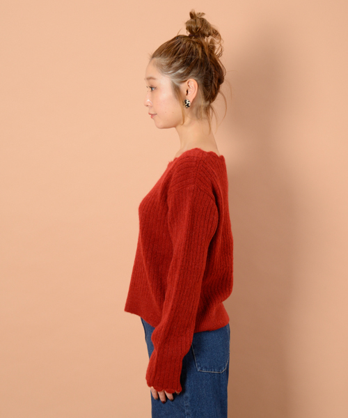 mystic（ミスティック）の「衿ぐりスカラップニット（ニット/セーター・レディース・オフホワイト/グレー/ベージュ/ブラック/レッド・ﾌﾘ-）」の10枚目の写真