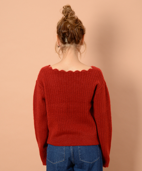 mystic（ミスティック）の「衿ぐりスカラップニット（ニット/セーター・レディース・オフホワイト/グレー/ベージュ/ブラック/レッド・ﾌﾘ-）」の11枚目の写真