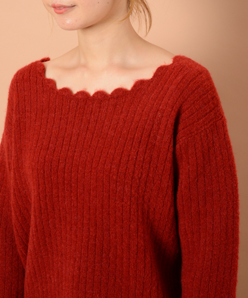 mystic（ミスティック）の「衿ぐりスカラップニット（ニット/セーター・レディース・オフホワイト/グレー/ベージュ/ブラック/レッド・ﾌﾘ-）」の12枚目の写真