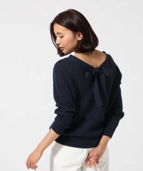 GLOBAL WORK(グローバルワーク)の「7ゲージ2WAYバックリボンプルオーバー/740908(ニット/セーター・レディース・ネイビー/ベージュ/グリーン系その他/ライトグレー・LARGE/MEDIUM)」の4枚目の写真