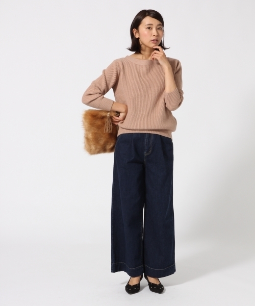 GLOBAL WORK(グローバルワーク)の「7ゲージ2WAYバックリボンプルオーバー/740908(ニット/セーター・レディース・ネイビー/ベージュ/グリーン系その他/ライトグレー・LARGE/MEDIUM)」の7枚目の写真