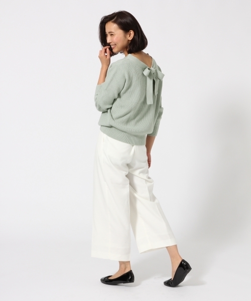 GLOBAL WORK(グローバルワーク)の「7ゲージ2WAYバックリボンプルオーバー/740908(ニット/セーター・レディース・ネイビー/ベージュ/グリーン系その他/ライトグレー・LARGE/MEDIUM)」の9枚目の写真