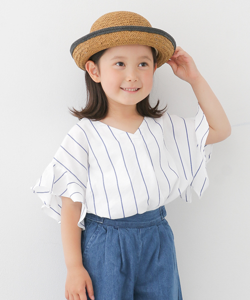 URBAN RESEARCH DOORS（アーバンリサーチドアーズ）の「ストライプフレアスリーブ(KIDS)（Tシャツ/カットソー・キッズ・ホワイト/ブルー・135/105/120）」の19枚目の写真