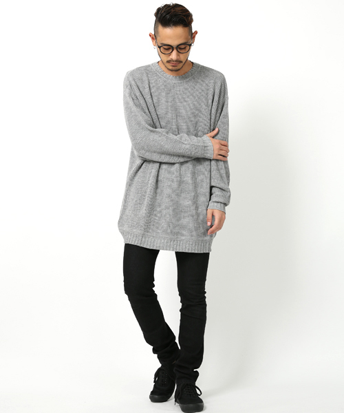 Rocky Monroe（ロッキーモンロー）の「ビッグシルエット畦編みクルーネックニット（ニット/セーター・メンズ・ネイビー/カーキ/ベージュ/オレンジ/ブルー/グレー/ホワイト/ブラック・L/M）」の13枚目の写真