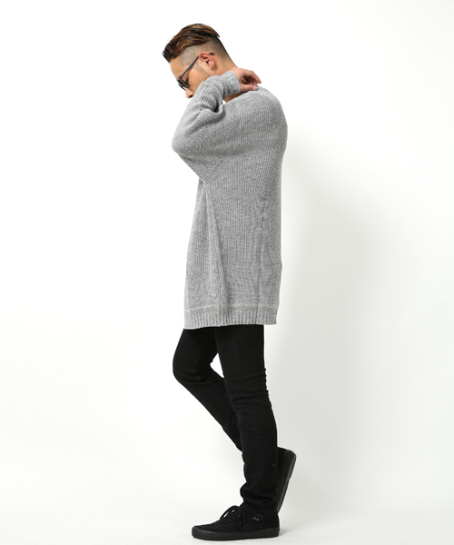 Rocky Monroe（ロッキーモンロー）の「ビッグシルエット畦編みクルーネックニット（ニット/セーター・メンズ・ネイビー/カーキ/ベージュ/オレンジ/ブルー/グレー/ホワイト/ブラック・L/M）」の14枚目の写真