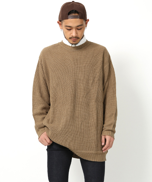 Rocky Monroe（ロッキーモンロー）の「ビッグシルエット畦編みクルーネックニット（ニット/セーター・メンズ・ネイビー/カーキ/ベージュ/オレンジ/ブルー/グレー/ホワイト/ブラック・L/M）」の20枚目の写真