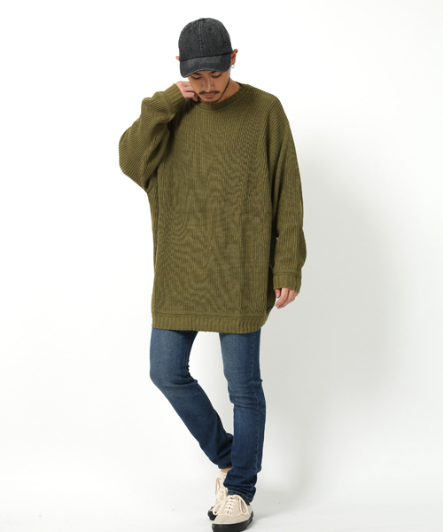 Rocky Monroe（ロッキーモンロー）の「ビッグシルエット畦編みクルーネックニット（ニット/セーター・メンズ・ネイビー/カーキ/ベージュ/オレンジ/ブルー/グレー/ホワイト/ブラック・L/M）」の21枚目の写真