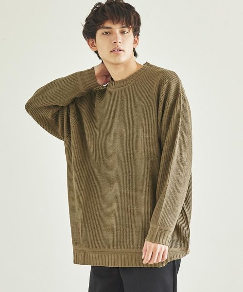 Rocky Monroe（ロッキーモンロー）の「ビッグシルエット畦編みクルーネックニット（ニット/セーター・メンズ・ネイビー/カーキ/ベージュ/オレンジ/ブルー/グレー/ホワイト/ブラック・L/M）」の5枚目の写真
