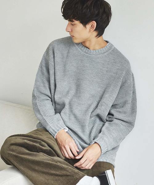 Rocky Monroe（ロッキーモンロー）の「ビッグシルエット畦編みクルーネックニット（ニット/セーター・メンズ・ネイビー/カーキ/ベージュ/オレンジ/ブルー/グレー/ホワイト/ブラック・L/M）」の4枚目の写真