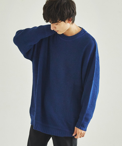 Rocky Monroe（ロッキーモンロー）の「ビッグシルエット畦編みクルーネックニット（ニット/セーター・メンズ・ネイビー/カーキ/ベージュ/オレンジ/ブルー/グレー/ホワイト/ブラック・L/M）」の8枚目の写真