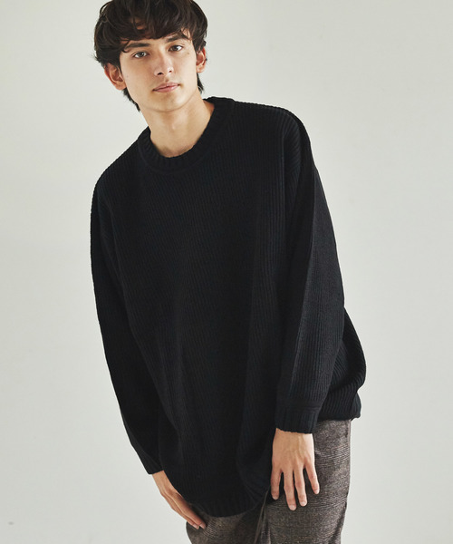 Rocky Monroe（ロッキーモンロー）の「ビッグシルエット畦編みクルーネックニット（ニット/セーター・メンズ・ネイビー/カーキ/ベージュ/オレンジ/ブルー/グレー/ホワイト/ブラック・L/M）」の3枚目の写真