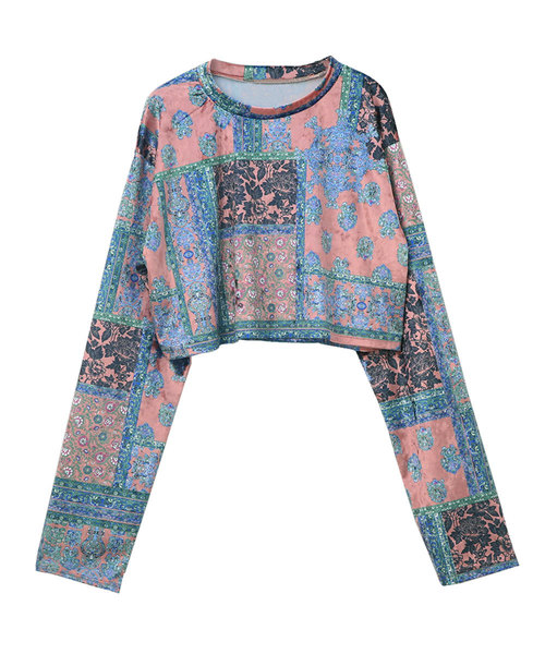 SUNBABIES(サンベイビーズ)の「ベロアプリントトップス(Tシャツ/カットソー・レディース・ブラック/ピンク・MEDIUM)」の1枚目の写真