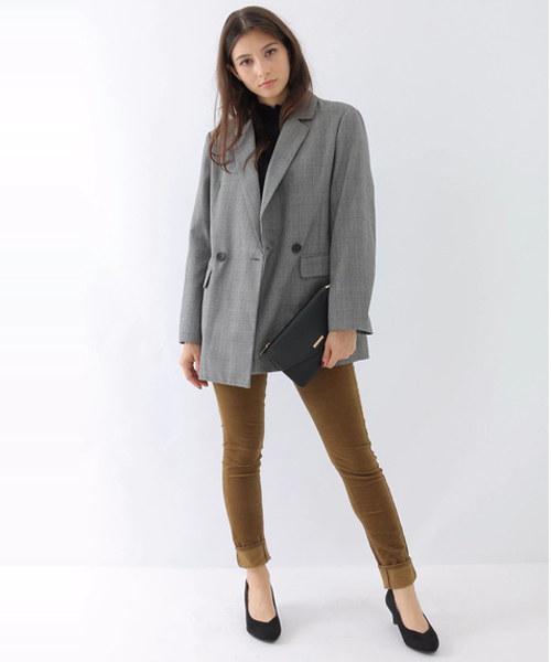 earth music&ecology（アースミュージックアンドエコロジー）の「・グレンチェックダブルジャケット（その他アウター・レディース・グレー・FREE）」の9枚目の写真