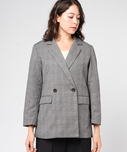 earth music&ecology（アースミュージックアンドエコロジー）の「・グレンチェックダブルジャケット（その他アウター・レディース・グレー・FREE）」の2枚目の写真