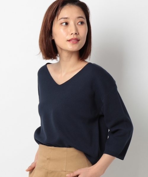 laboratory work（ラボラトリーワーク）の「クールラボミラノリブVネックニット（ニット/セーター・レディース・ホワイト/ネイビー/サックスブルー/ピンク/イエロー・MEDIUM）」の3枚目の写真