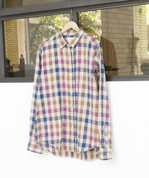 coen（コーエン）の「【2WAY】ウィンターリネンチェックシャツⅠ（シャツ/ブラウス・レディース・グリーン/ピンク・SMALL/MEDIUM/LARGE）」の2枚目の写真