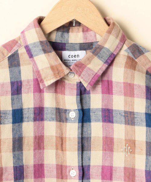 coen（コーエン）の「【2WAY】ウィンターリネンチェックシャツⅠ（シャツ/ブラウス・レディース・グリーン/ピンク・SMALL/MEDIUM/LARGE）」の9枚目の写真