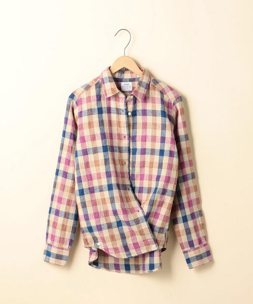 coen（コーエン）の「【2WAY】ウィンターリネンチェックシャツⅠ（シャツ/ブラウス・レディース・グリーン/ピンク・SMALL/MEDIUM/LARGE）」の4枚目の写真