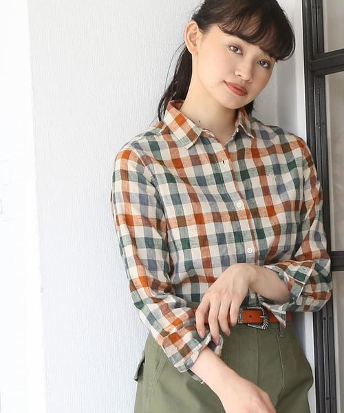 coen（コーエン）の「【2WAY】ウィンターリネンチェックシャツⅠ（シャツ/ブラウス・レディース・グリーン/ピンク・SMALL/MEDIUM/LARGE）」の12枚目の写真
