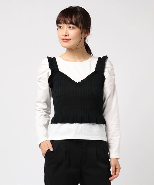 archives（アルシーヴ）の「ニットビスチェ×パワショルTシャツセット（Tシャツ/カットソー・レディース・ブラック/ベージュ/ラベンダー・MEDIUM）」の9枚目の写真