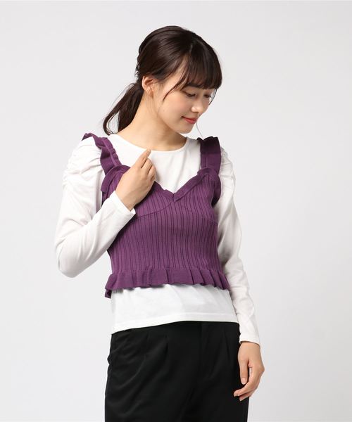 archives（アルシーヴ）の「ニットビスチェ×パワショルTシャツセット（Tシャツ/カットソー・レディース・ブラック/ベージュ/ラベンダー・MEDIUM）」の3枚目の写真