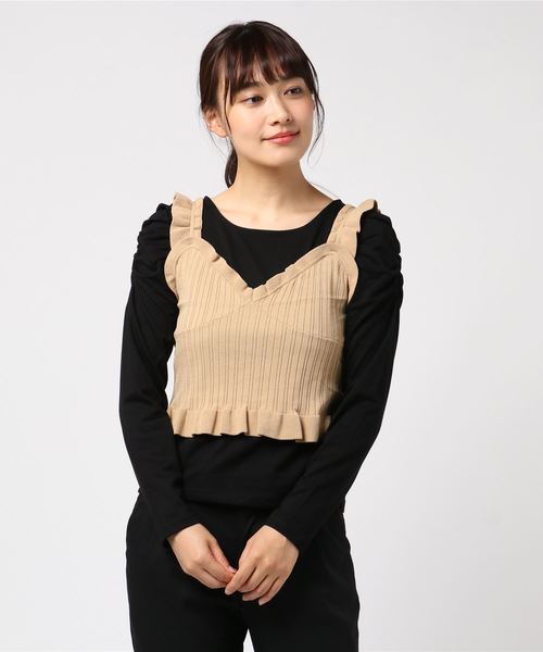 archives（アルシーヴ）の「ニットビスチェ×パワショルTシャツセット（Tシャツ/カットソー・レディース・ブラック/ベージュ/ラベンダー・MEDIUM）」の2枚目の写真