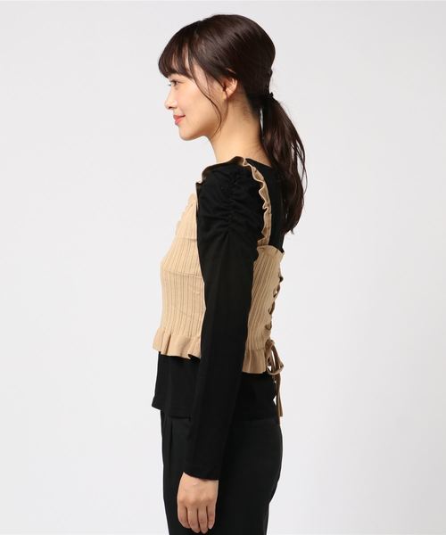 archives（アルシーヴ）の「ニットビスチェ×パワショルTシャツセット（Tシャツ/カットソー・レディース・ブラック/ベージュ/ラベンダー・MEDIUM）」の6枚目の写真