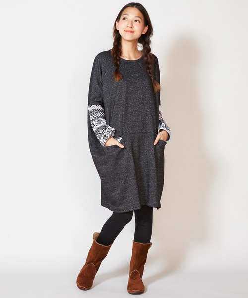 チャイハネ チャイハネ のファッション チュニック ラメ加工ジャガードパッチワークワンピース チュニック ワンピース チャイハネ セール