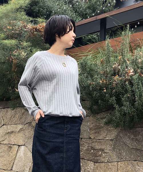 Munich(ミューニック)の「コットンワイドリブクルーネックロングカットソー(Tシャツ/カットソー・レディース・ホワイト/ブラック/グレー/カーキ/ネイビー・FREE)」の17枚目の写真