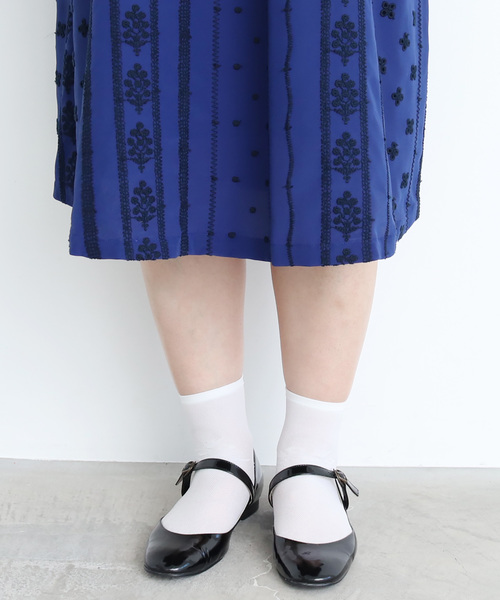 デシン 花ストライプ刺繍 ワンピース デシン 花ストライプ刺繍 ワンピース