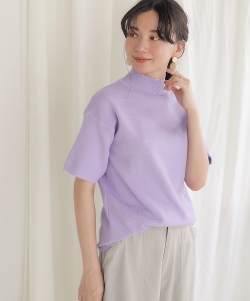 Bou Jeloud（ブージュルード）の「【WEB限定】プチハイネックベーシック半袖ニットTOPS（ニット/セーター・レディース・ブラック/ライトブルー/オフホワイト/イエロー/ベージュ/グレー/サックスブルー/テラコッタ/ラベンダー/ネイビー・FREE）」の9枚目の写真