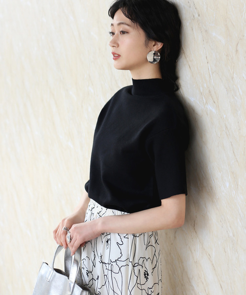 Bou Jeloud（ブージュルード）の「【WEB限定】プチハイネックベーシック半袖ニットTOPS（ニット/セーター・レディース・ブラック/ライトブルー/オフホワイト/イエロー/ベージュ/グレー/サックスブルー/テラコッタ/ラベンダー/ネイビー・FREE）」の13枚目の写真