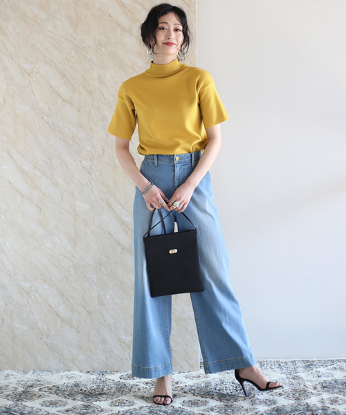 Bou Jeloud（ブージュルード）の「【WEB限定】プチハイネックベーシック半袖ニットTOPS（ニット/セーター・レディース・ブラック/ライトブルー/オフホワイト/イエロー/ベージュ/グレー/サックスブルー/テラコッタ/ラベンダー/ネイビー・FREE）」の18枚目の写真