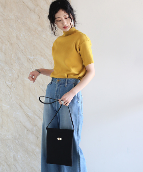 Bou Jeloud（ブージュルード）の「【WEB限定】プチハイネックベーシック半袖ニットTOPS（ニット/セーター・レディース・ブラック/ライトブルー/オフホワイト/イエロー/ベージュ/グレー/サックスブルー/テラコッタ/ラベンダー/ネイビー・FREE）」の20枚目の写真