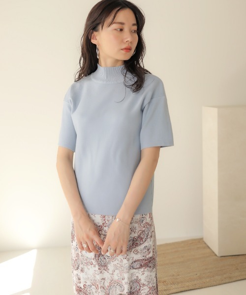 セール】【WEB限定】プチハイネックベーシック半袖ニットTOPS