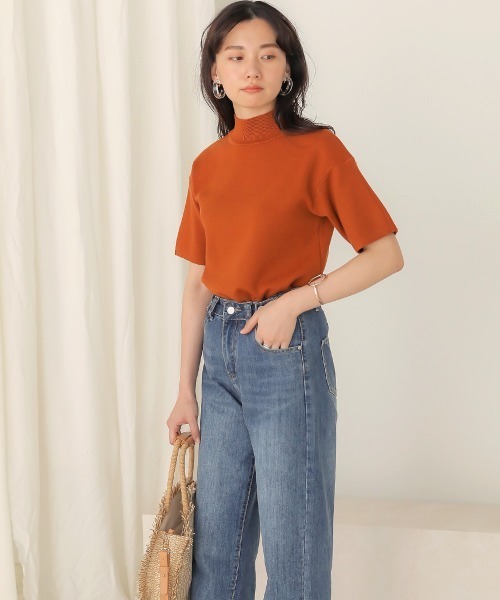 セール】【WEB限定】プチハイネックベーシック半袖ニットTOPS