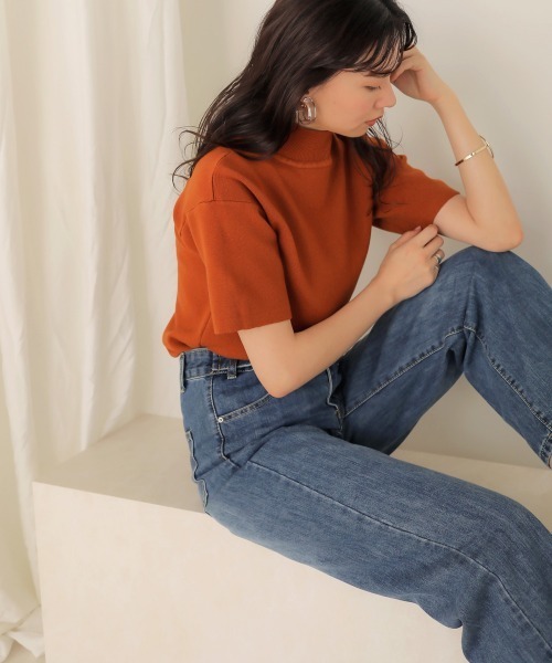 美品BURBERRY LONDON ハイネック半袖ニット ビッグホース オレンジ 美品BURBERRY LONDON ハイネック半袖ニット ビッグホース オレンジ