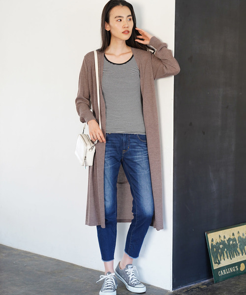 AMERICAN HOLIC（アメリカンホリック）の「接触冷感ロングニットカーディガン（カーディガン/ボレロ・レディース・ブラック/ネイビー/イエロー/アイボリー/モカ・M/L）」の4枚目の写真