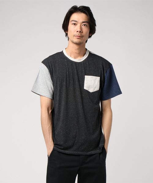 go slow caravan(ゴースローキャラバン)の「Butch&Phillip/ブッチ&フィリップ ネップ切替TEE(Tシャツ/カットソー・メンズ・ライトグレー/ブラック/ネイビー・MEDIUM/LARGE/X-LARGE)」の1枚目の写真