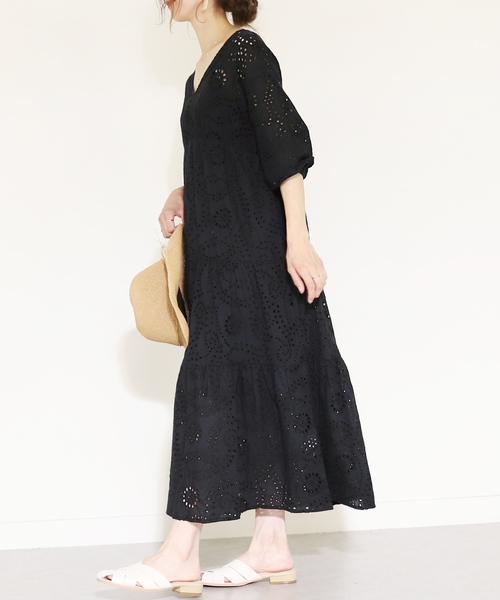 reca(レカ)の「コットンレースビッグシルエットバックリボンワンピース(ワンピース・レディース・ブラック/ラベンダー/オフホワイト・FREE)」の2枚目の写真