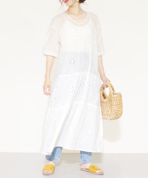 reca(レカ)の「コットンレースビッグシルエットバックリボンワンピース(ワンピース・レディース・ブラック/ラベンダー/オフホワイト・FREE)」の9枚目の写真