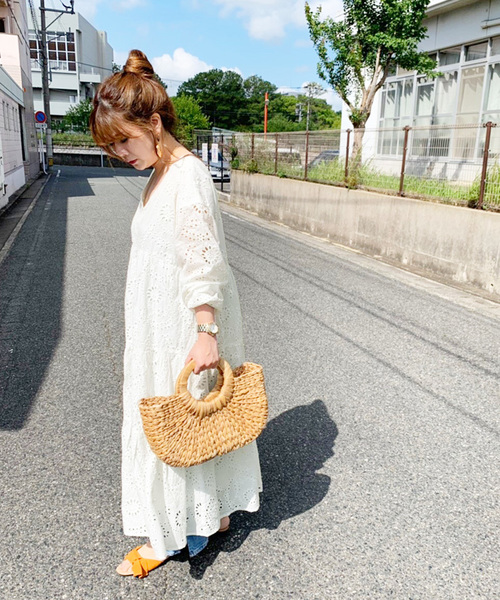 reca(レカ)の「コットンレースビッグシルエットバックリボンワンピース(ワンピース・レディース・ブラック/ラベンダー/オフホワイト・FREE)」の8枚目の写真